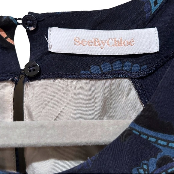 See by Chloe Navy Paisley Shift Dress with Pockets - Picture 3 of 8